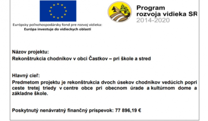 1. fotografia fotogalérie Aktuality / Rekonštrukcia chodníkov v obci Častkov -pri škole a stred - foto